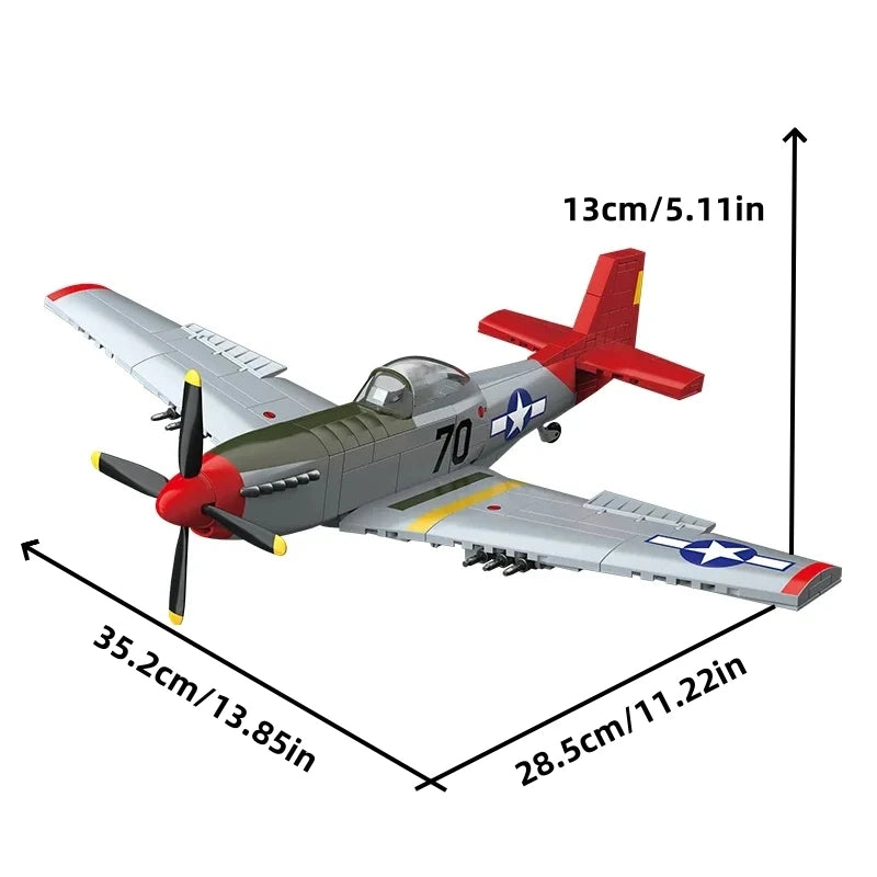 Premium Building Blocks P51D Fighter Kit 580 Piece World War II Aircraft Model for Kids and Aviation Enthusiasts - ToylandEU