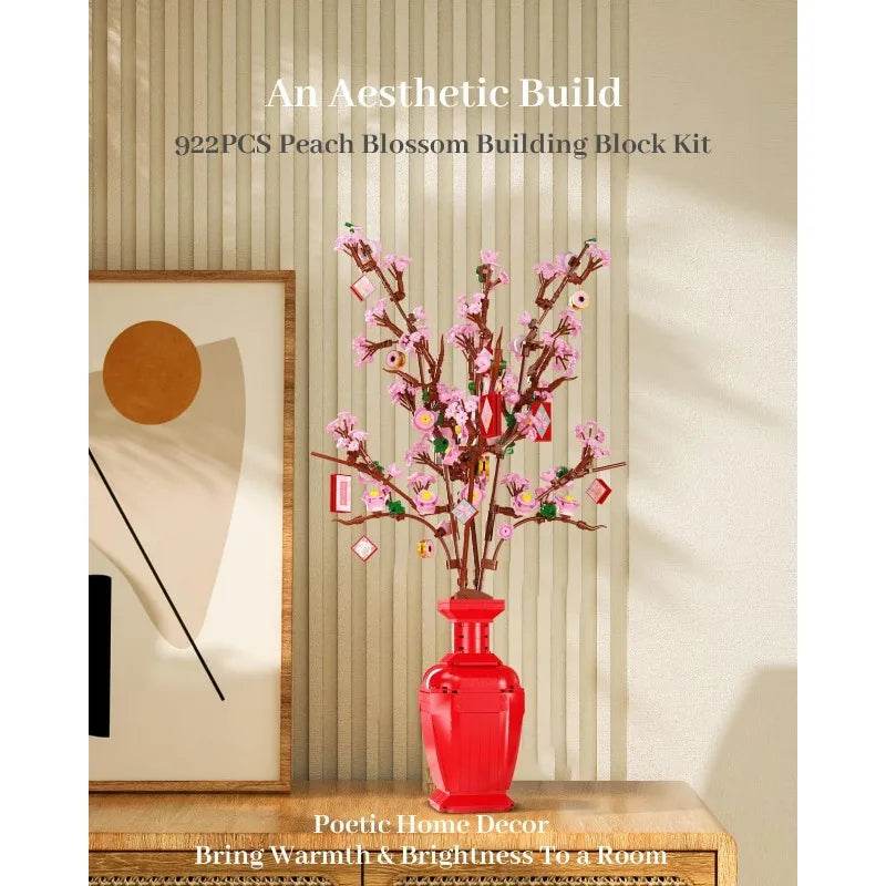 Premium Building Blocks Peach Blossom Bouquet Home Decor - ToylandEU