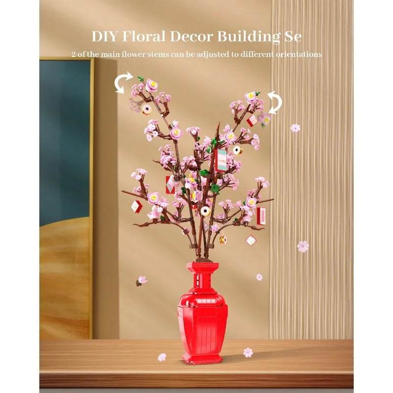 Premium Building Blocks Peach Blossom Bouquet Home Decor - ToylandEU
