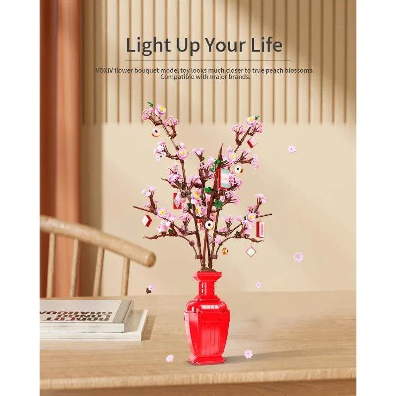 Premium Building Blocks Peach Blossom Bouquet Home Decor - ToylandEU