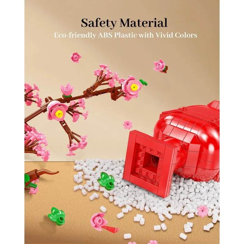 Premium Building Blocks Peach Blossom Bouquet Home Decor - ToylandEU