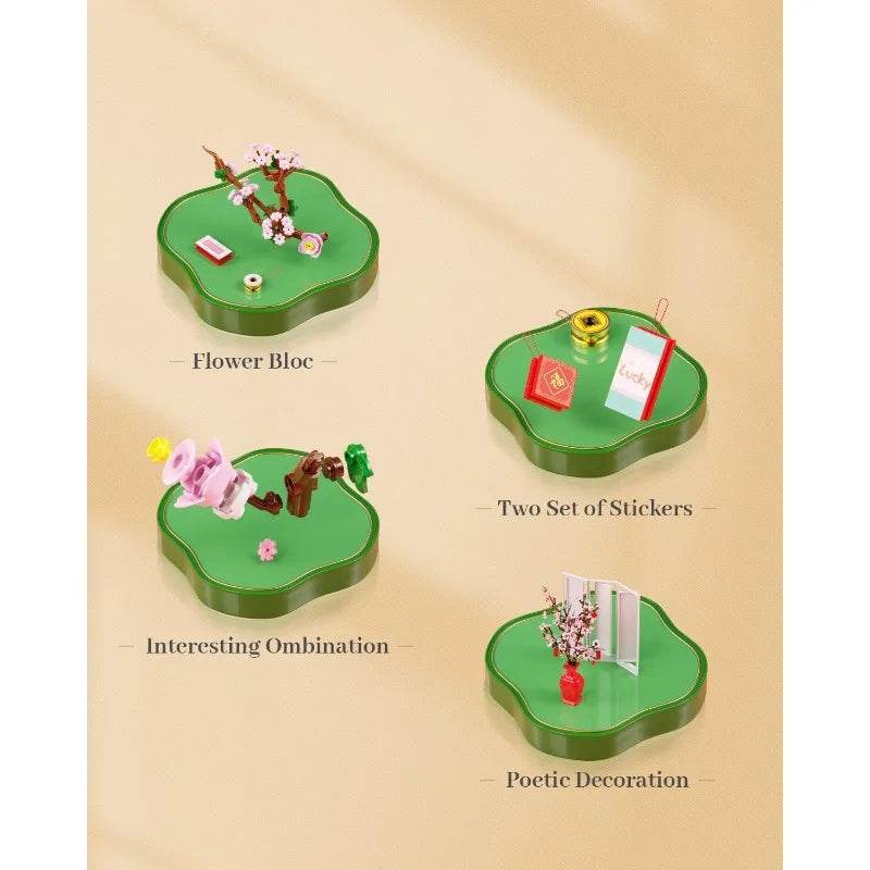 Premium Building Blocks Peach Blossom Bouquet Home Decor - ToylandEU