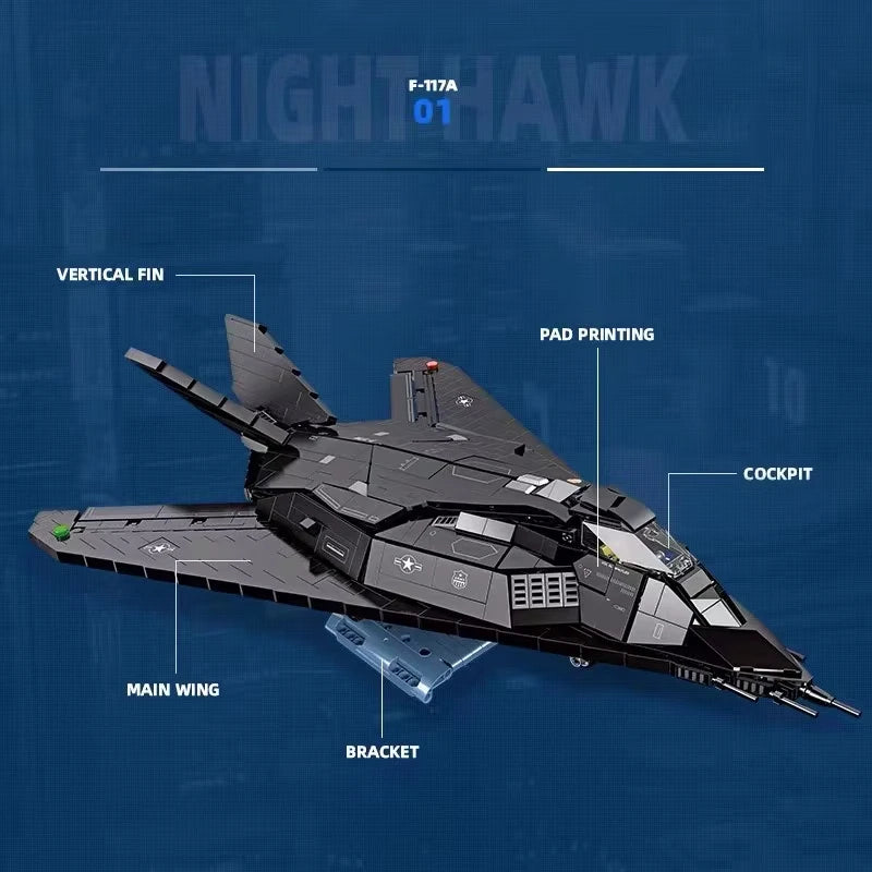 Premium Building Blocks Set 1375 Piece F117A Nighthawk Stealth Fighter MOC LEGO Compatible for Aviation Enthusiasts - ToylandEU