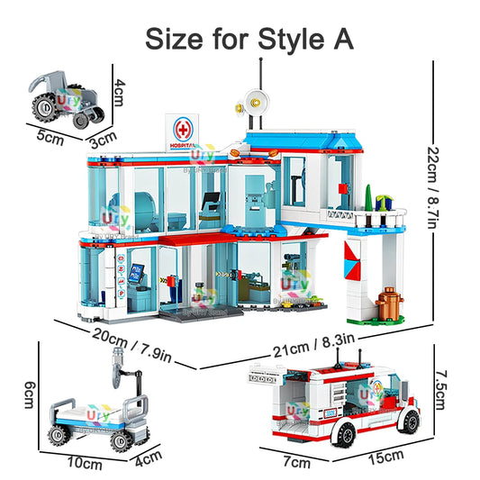 Premium Building Blocks Set Lego Compatible 3in1 City Hospital Ambulance Emergency Room For Boys - ToylandEU
