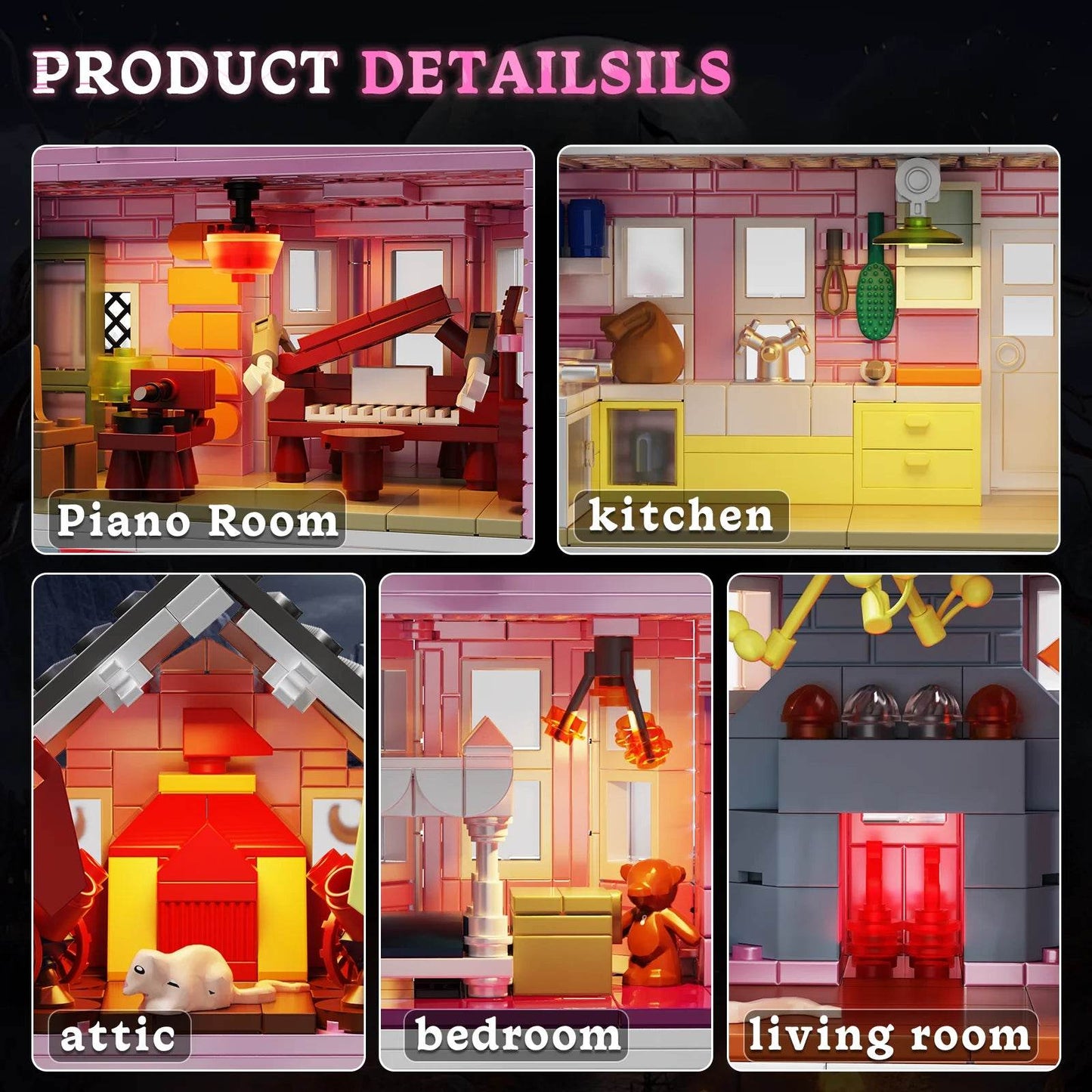 Premium Building Blocks Set Pink Palace Lights for Kids - ToylandEU