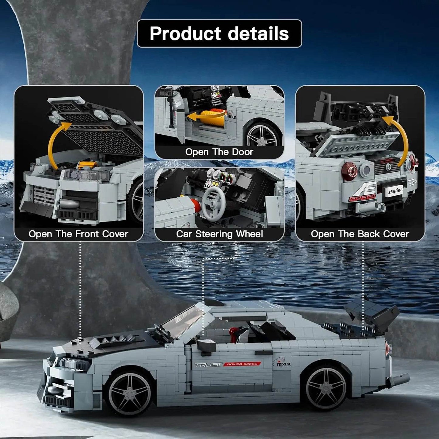 Premium Building Blocks Set R34 Skyline Racing Car For Boys - ToylandEU