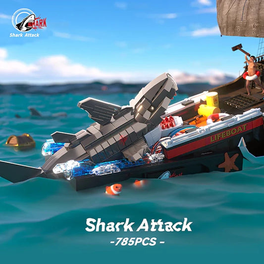 Premium Building Blocks Set Shark Attack Pirate Ship Scene 758 Pieces MOC For LEGO Fans Desktop Decor Gift - ToylandEU