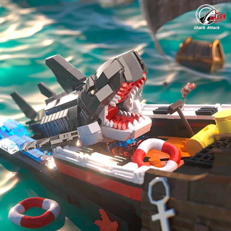 Premium Building Blocks Set Shark Attack Pirate Ship Scene 758 Pieces MOC For LEGO Fans Desktop Decor Gift - ToylandEU