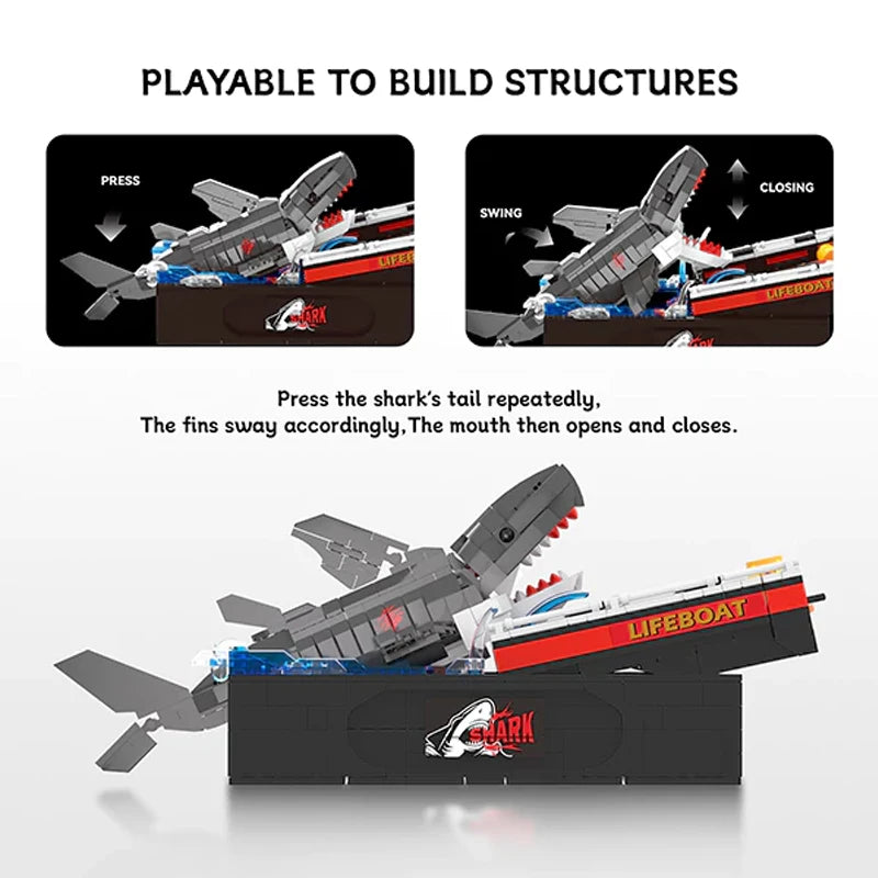 Premium Building Blocks Set Shark Attack Pirate Ship Scene 758 Pieces MOC For LEGO Fans Desktop Decor Gift - ToylandEU