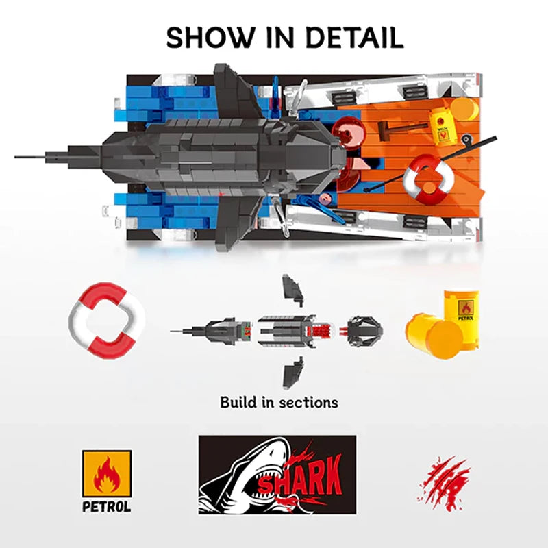 Premium Building Blocks Set Shark Attack Pirate Ship Scene 758 Pieces MOC For LEGO Fans Desktop Decor Gift - ToylandEU