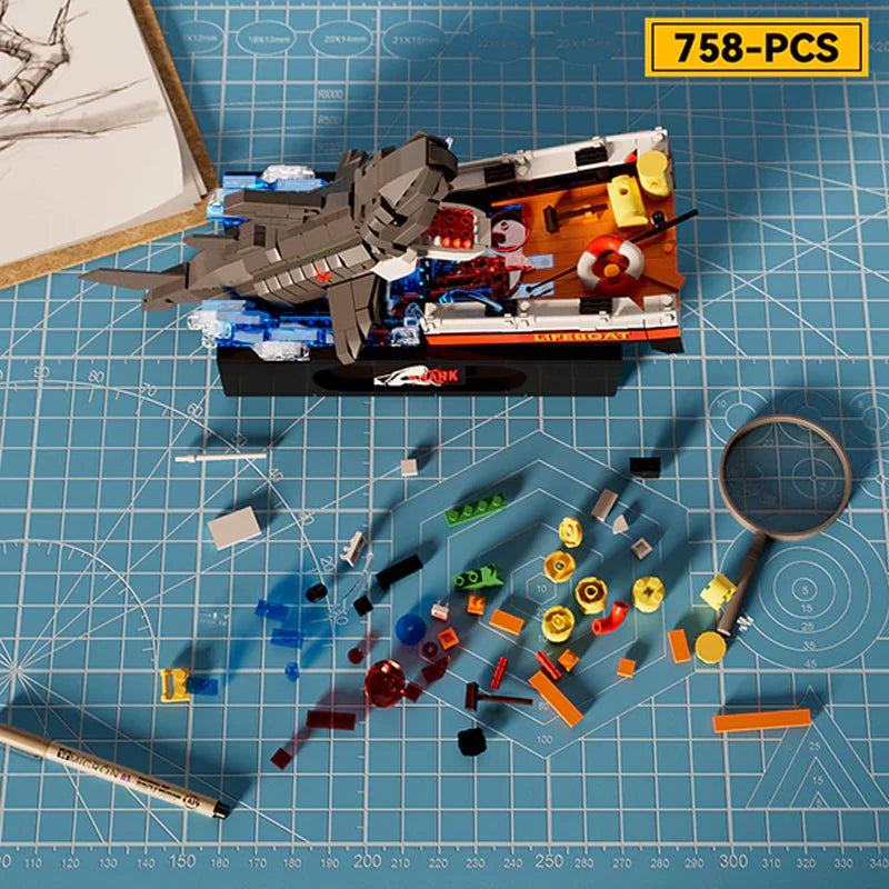 Premium Building Blocks Set Shark Attack Pirate Ship Scene 758 Pieces MOC For LEGO Fans Desktop Decor Gift - ToylandEU