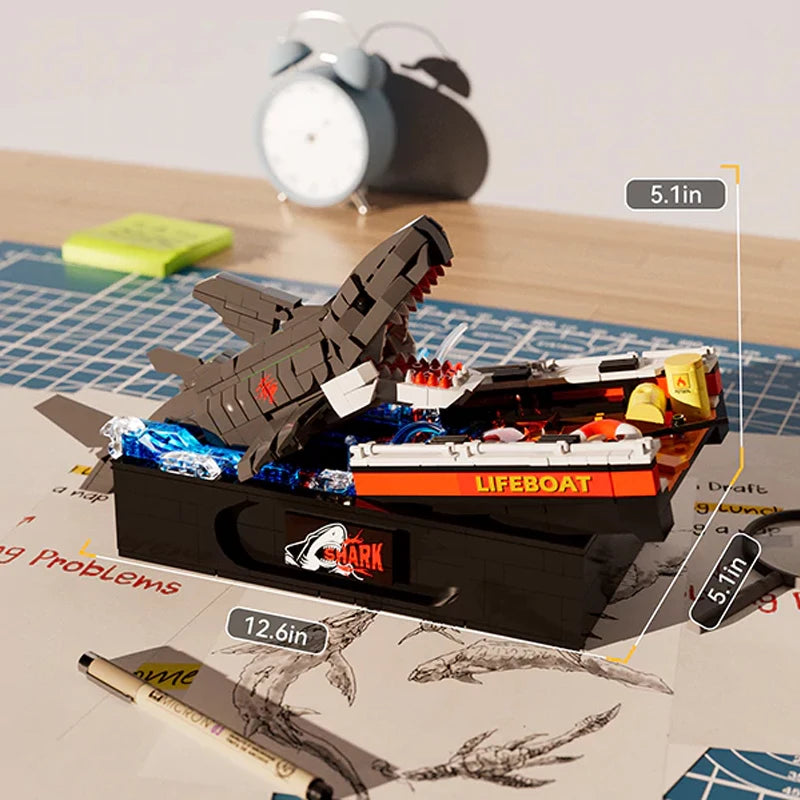 Premium Building Blocks Set Shark Attack Pirate Ship Scene 758 Pieces MOC For LEGO Fans Desktop Decor Gift - ToylandEU