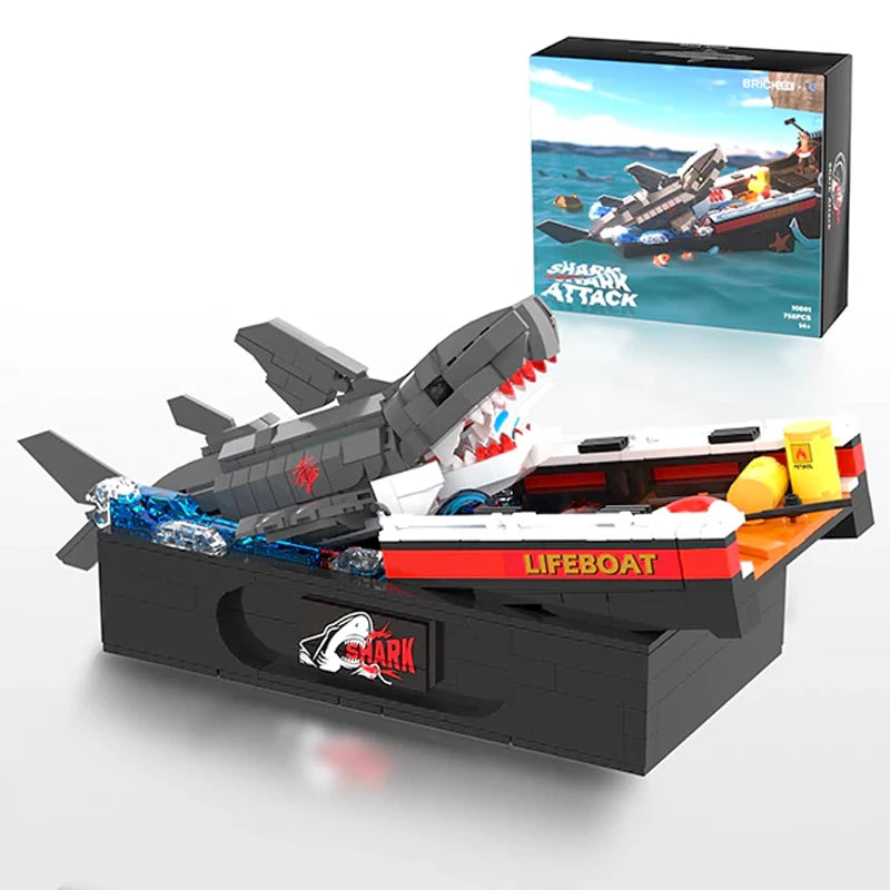 Premium Building Blocks Set Shark Attack Pirate Ship Scene 758 Pieces MOC For LEGO Fans Desktop Decor Gift - ToylandEU