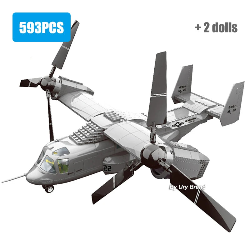 Premium Building Blocks Set V 22 Osprey Tiltrotor Aircraft Model For Boys Educational Realistic 3D Build - ToylandEU