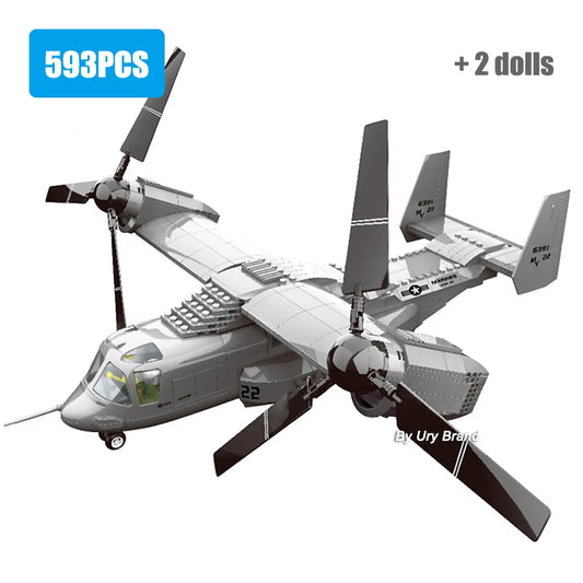 Premium Building Blocks Set V 22 Osprey Tiltrotor Aircraft Model For Boys Educational Realistic 3D Build - ToylandEU