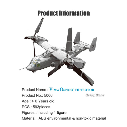 Premium Building Blocks Set V 22 Osprey Tiltrotor Aircraft Model For Boys Educational Realistic 3D Build - ToylandEU