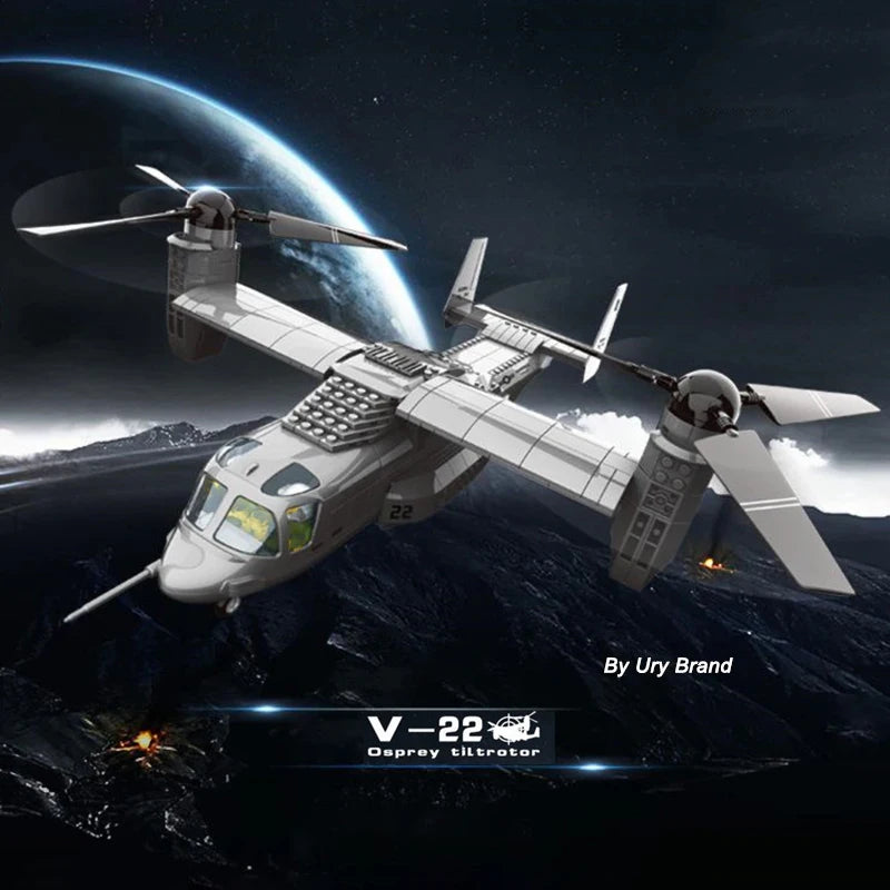 Premium Building Blocks Set V 22 Osprey Tiltrotor Aircraft Model For Boys Educational Realistic 3D Build - ToylandEU