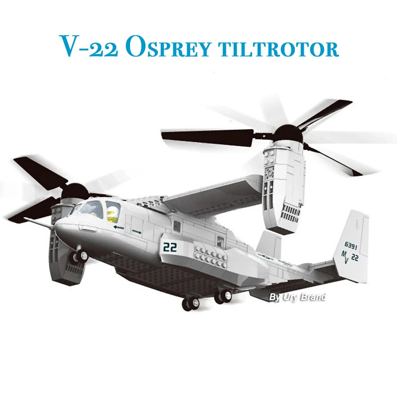 Premium Building Blocks Set V 22 Osprey Tiltrotor Aircraft Model For Boys Educational Realistic 3D Build - ToylandEU