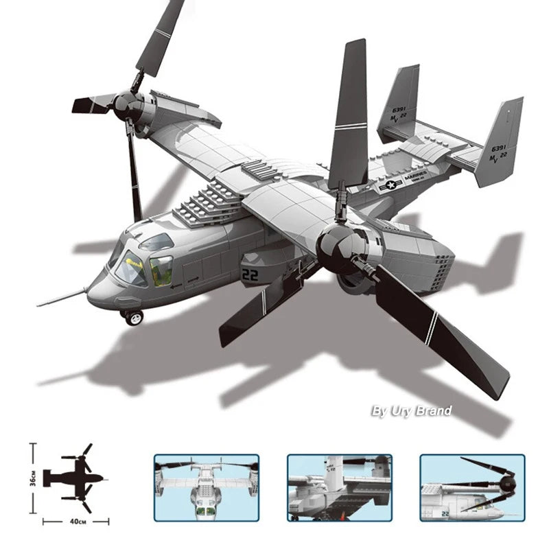 Premium Building Blocks Set V 22 Osprey Tiltrotor Aircraft Model For Boys Educational Realistic 3D Build - ToylandEU
