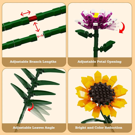 Premium Building Blocks Sunflower Bouquet For Adults - ToylandEU