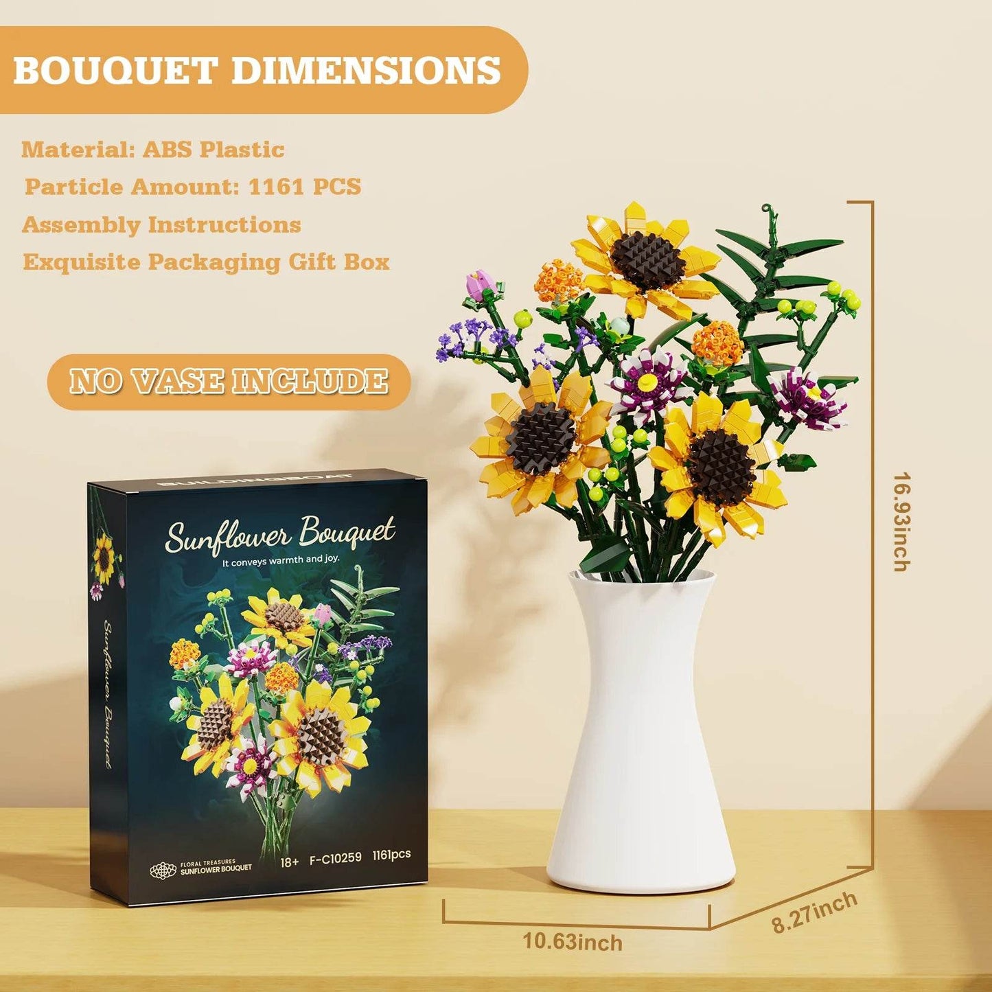 Premium Building Blocks Sunflower Bouquet For Adults - ToylandEU