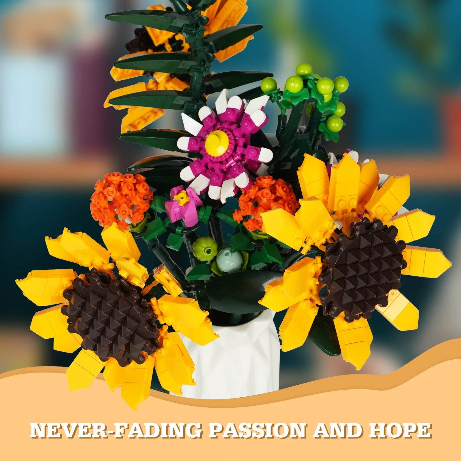 Premium Building Blocks Sunflower Bouquet For Adults - ToylandEU