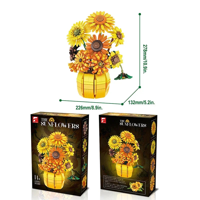 Premium Building Blocks Sunflower Bouquet Vase Model Set 1009Pcs For Kids Educational Toys - ToylandEU