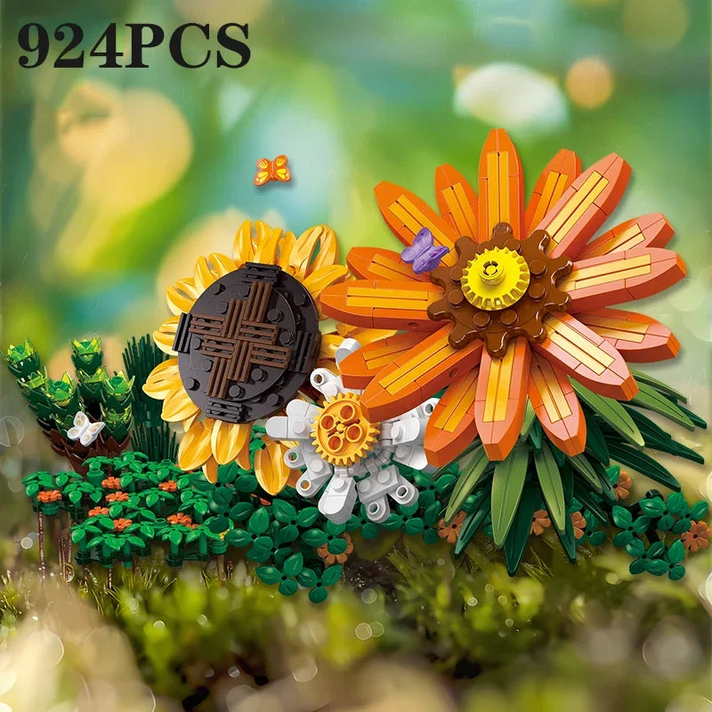 Premium Building Blocks Sunflower Succulent Bonsai For Kids Desktop Decor Creative DIY Gift - ToylandEU