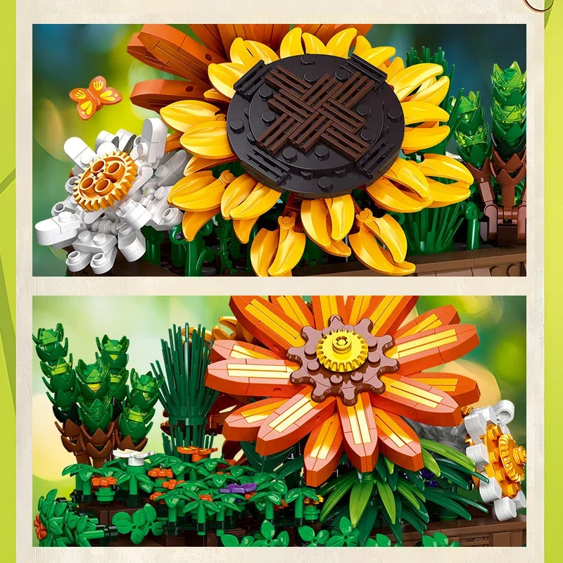 Premium Building Blocks Sunflower Succulent Bonsai For Kids Desktop Decor Creative DIY Gift - ToylandEU