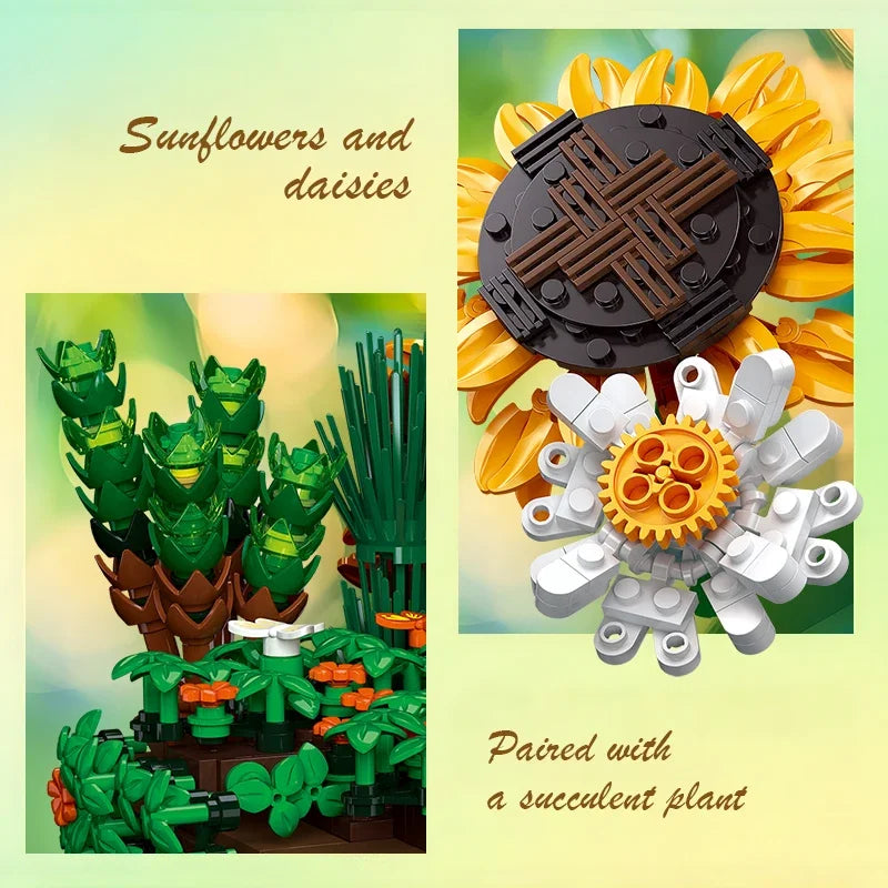 Premium Building Blocks Sunflower Succulent Bonsai For Kids Desktop Decor Creative DIY Gift - ToylandEU