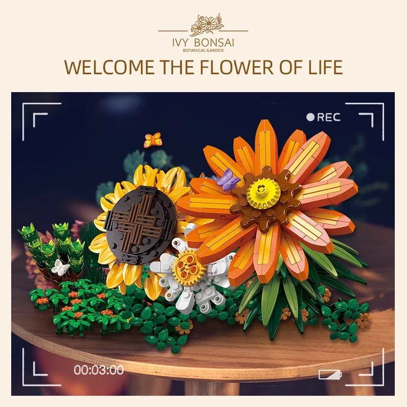 Premium Building Blocks Sunflower Succulent Bonsai For Kids Desktop Decor Creative DIY Gift - ToylandEU