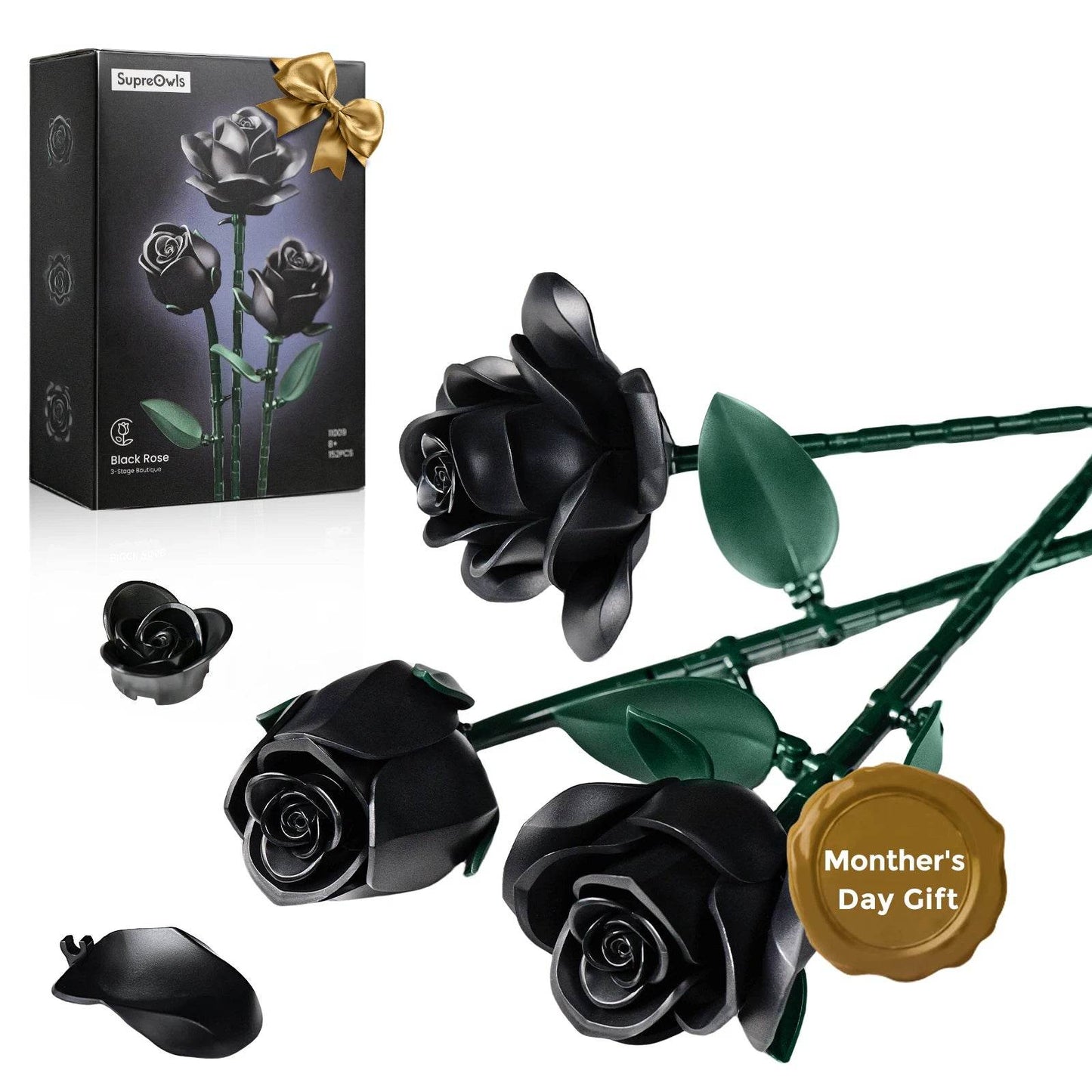 Premium Building Set Black Rose Bouquet Bricks For Women - ToylandEU