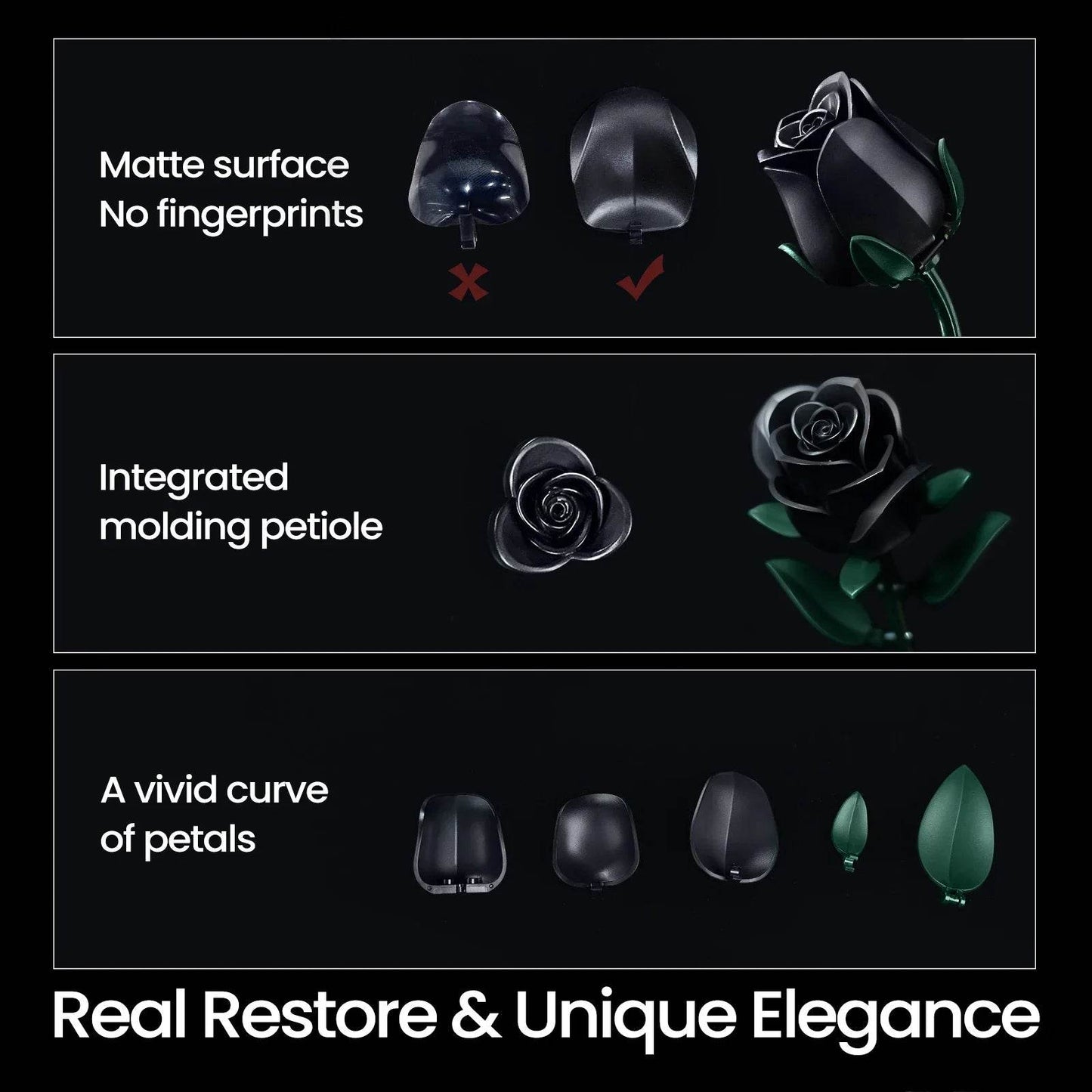 Premium Building Set Black Rose Bouquet Bricks For Women - ToylandEU