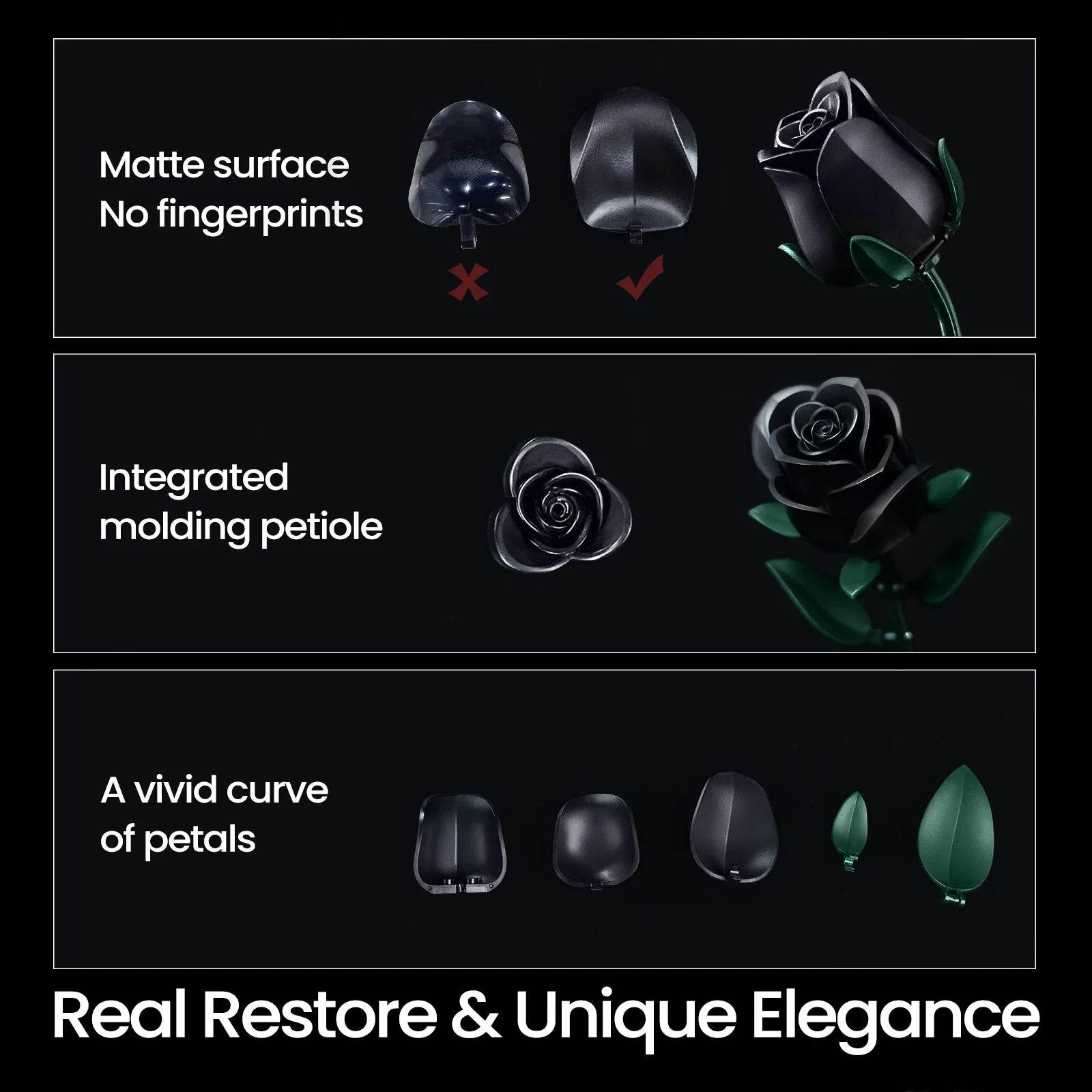 Premium Building Set Black Rose Bouquet Bricks For Women - ToylandEU