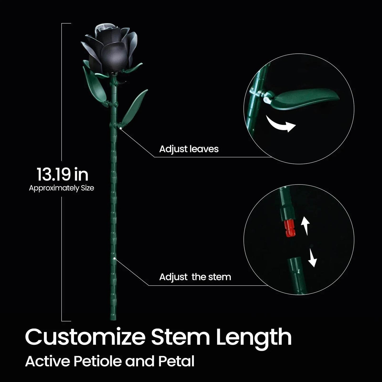 Premium Building Set Black Rose Bouquet Bricks For Women - ToylandEU