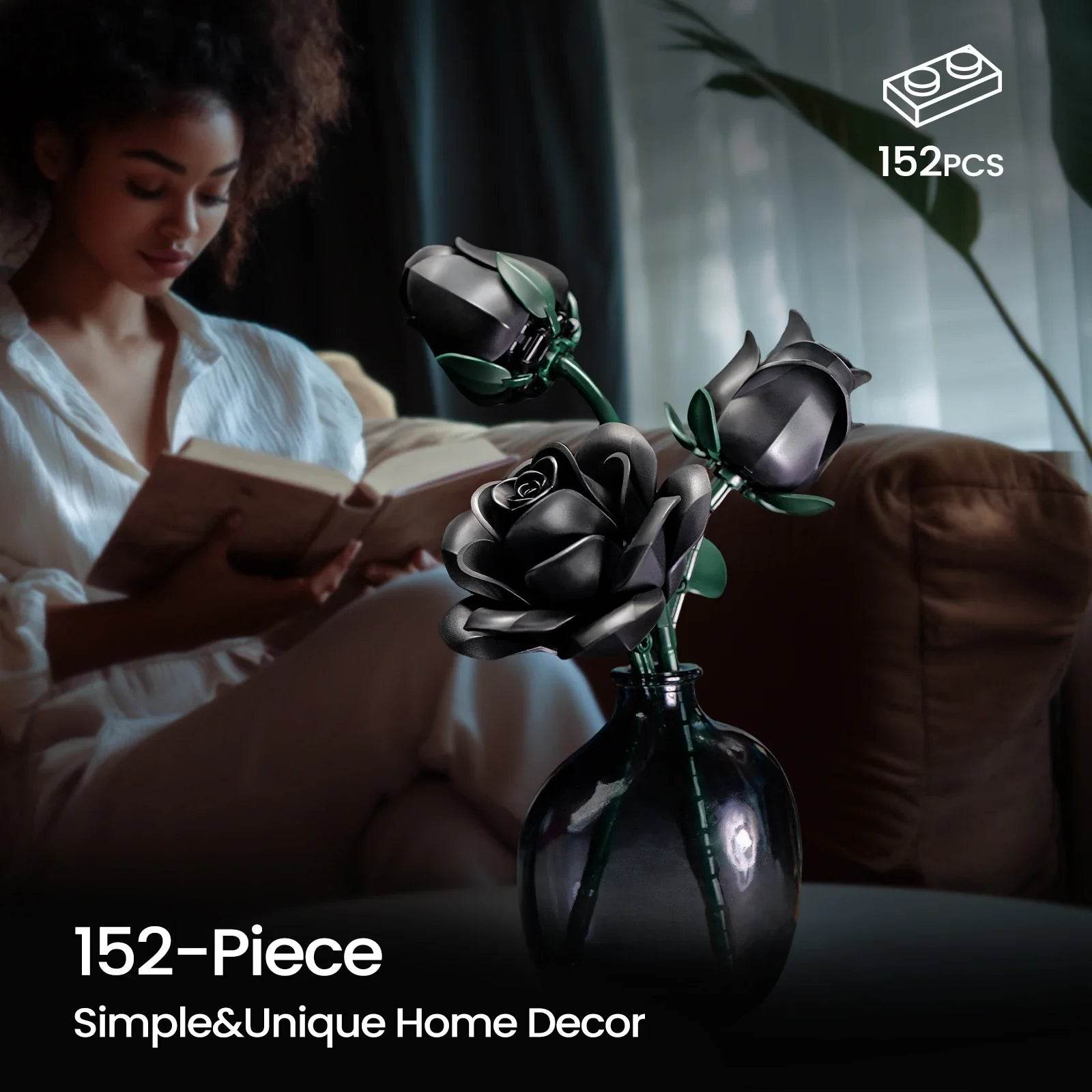 Premium Building Set Black Rose Bouquet Bricks For Women - ToylandEU