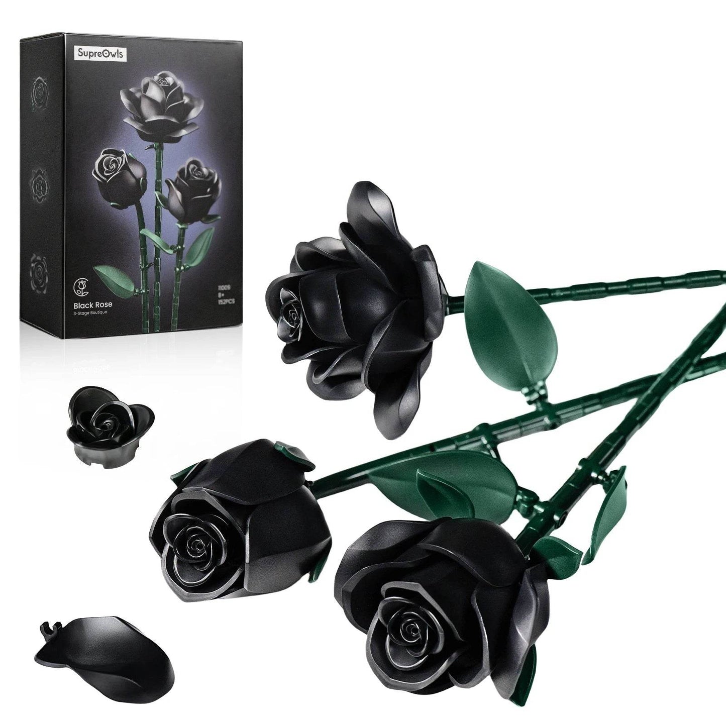 Premium Building Set Black Rose Bouquet Bricks For Women - ToylandEU