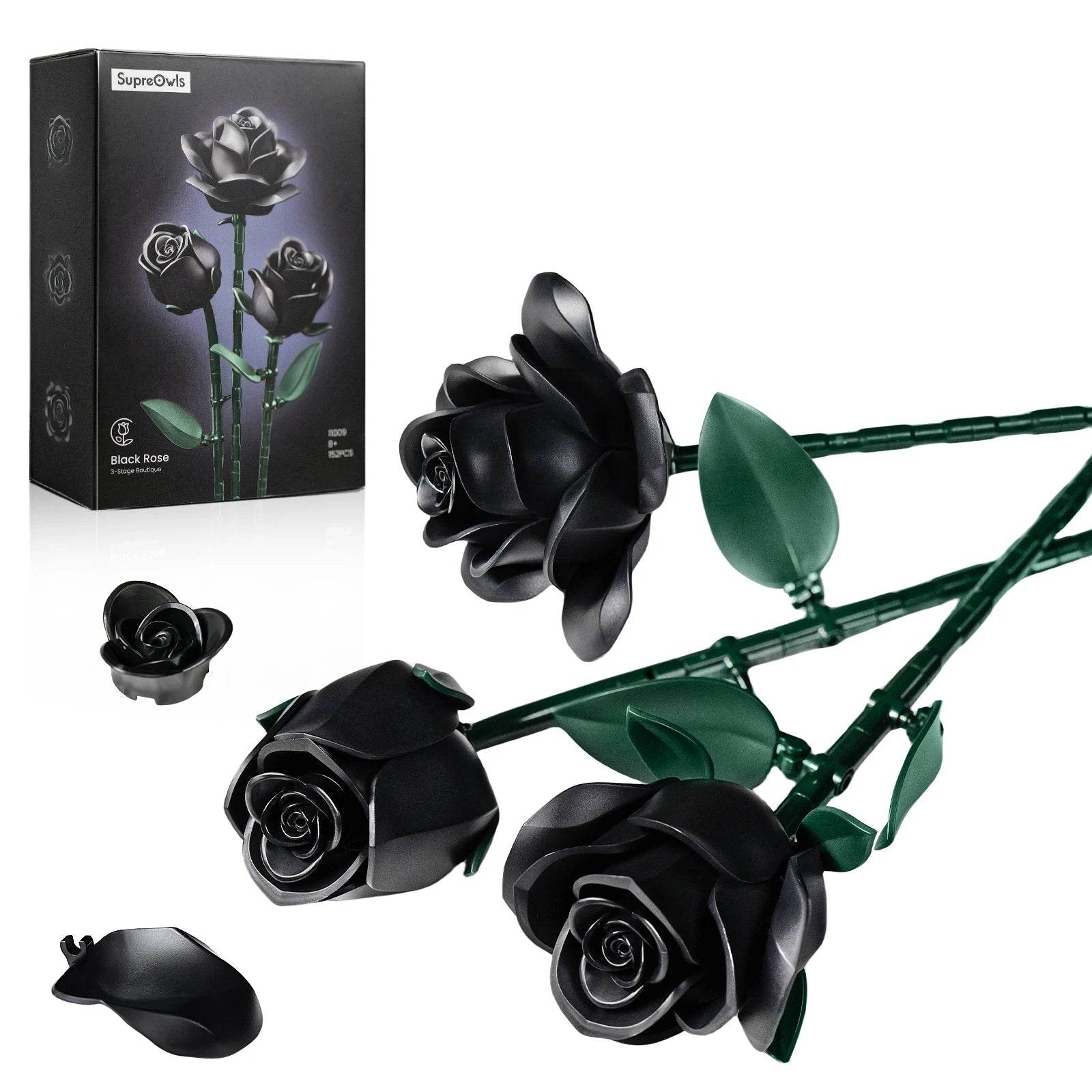 Premium Building Set Black Rose Bouquet Bricks For Women - ToylandEU