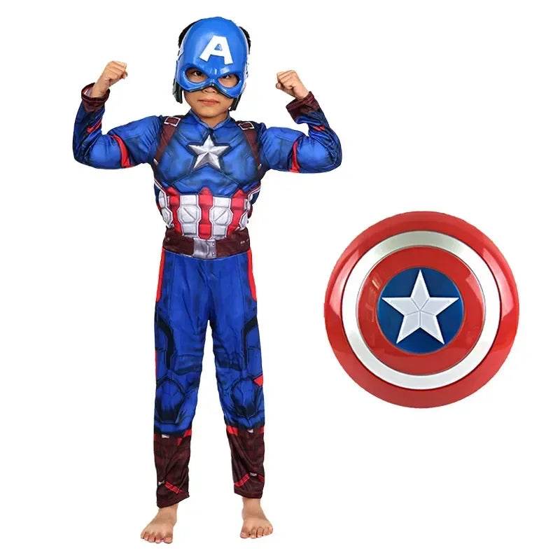 Premium Captain America Costume Muscle Jumpsuit Shield Kids - ToylandEU