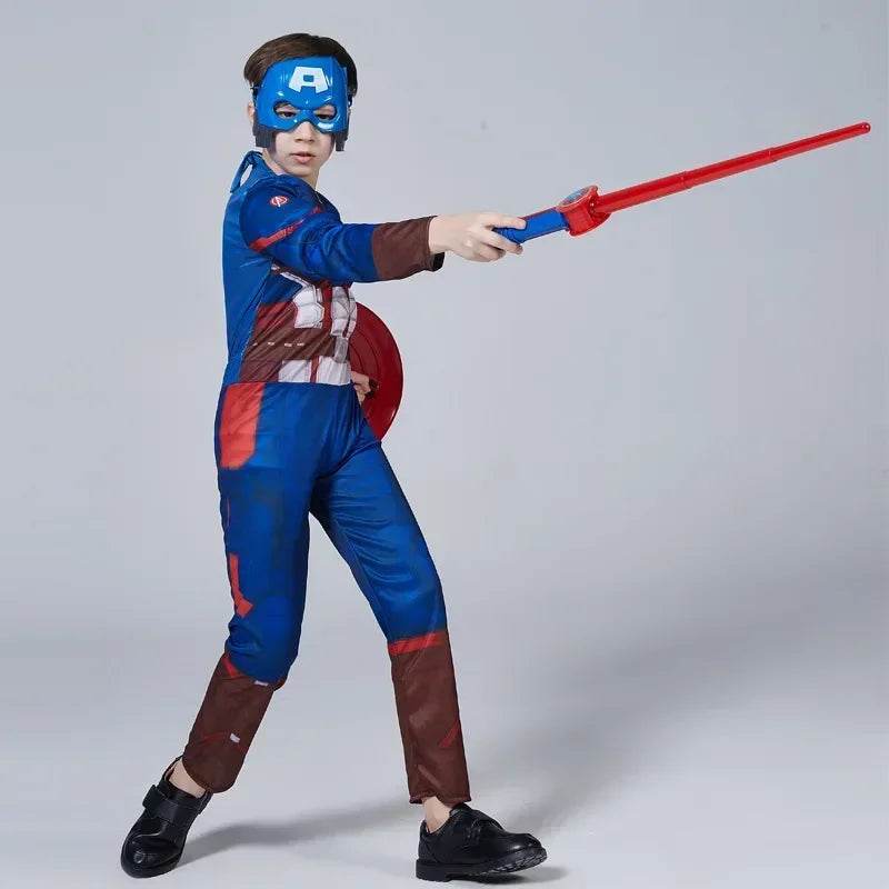 Premium Captain America Costume Muscle Jumpsuit Shield Kids - ToylandEU