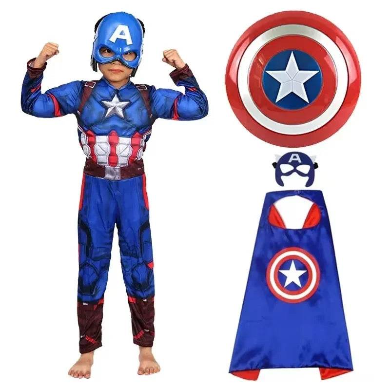 Premium Captain America Costume Muscle Jumpsuit Shield Kids - ToylandEU