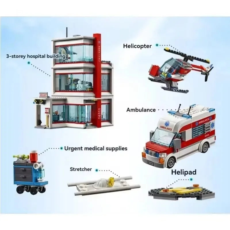 Premium City Series Hospital Building Blocks 816 Pieces Compatible With 60330 For Kids And Home Decor Gift - ToylandEU