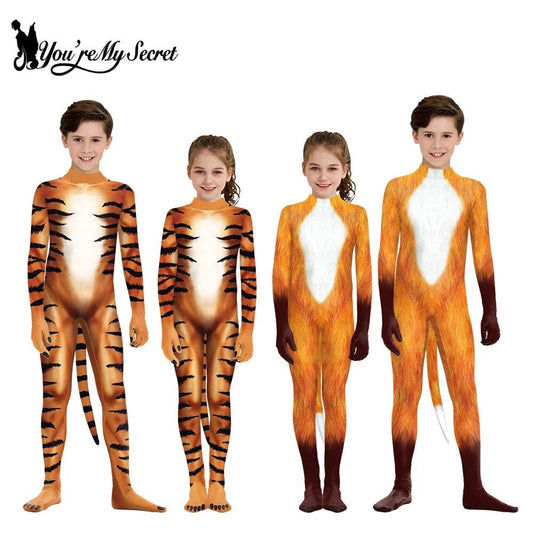 Premium Cosplay Bodysuit Leopard Print With Tail For Kids - ToylandEU