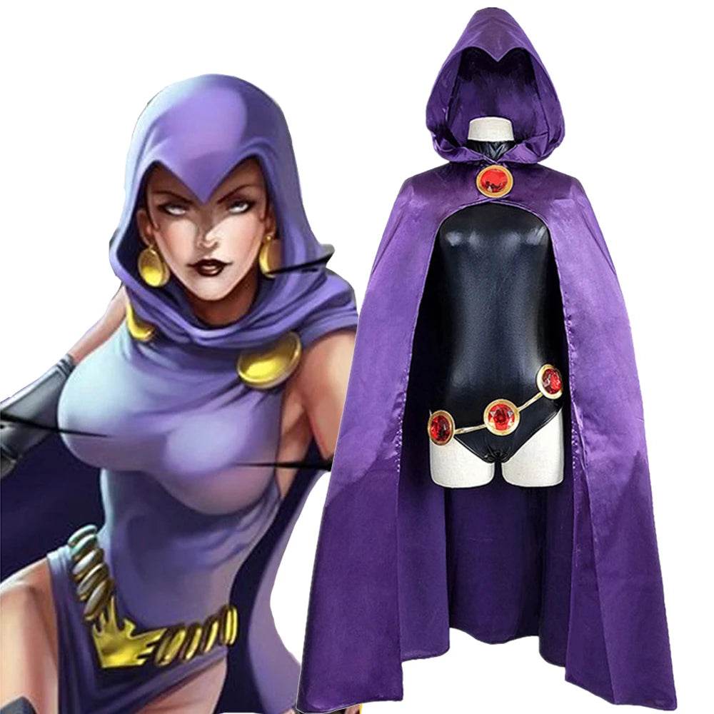Premium Cosplay Bodysuit Raven Purple Hood Cloak For Women - ToylandEU