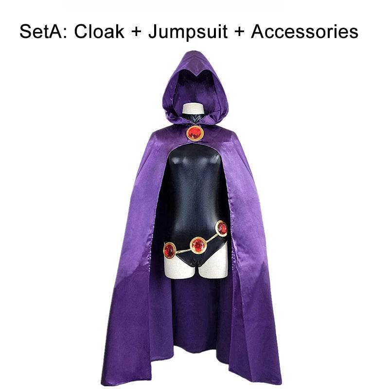 Premium Cosplay Bodysuit Raven Purple Hood Cloak For Women - ToylandEU