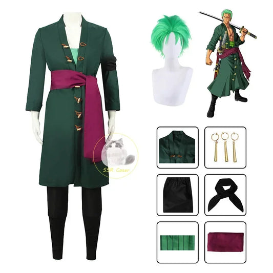 Premium Cosplay Costume Roronoa Zoro Green Jacket With Wig For Men Halloween - ToylandEU