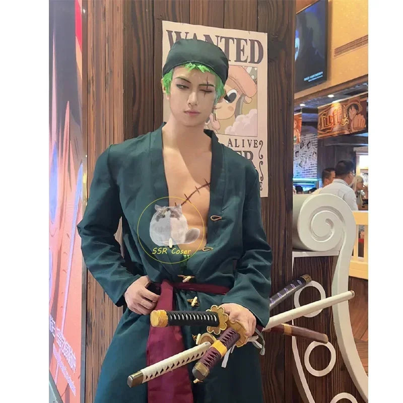 Premium Cosplay Costume Roronoa Zoro Green Jacket With Wig For Men Halloween - ToylandEU