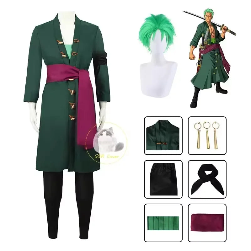 Premium Cosplay Costume Roronoa Zoro Green Jacket With Wig For Men Halloween - ToylandEU