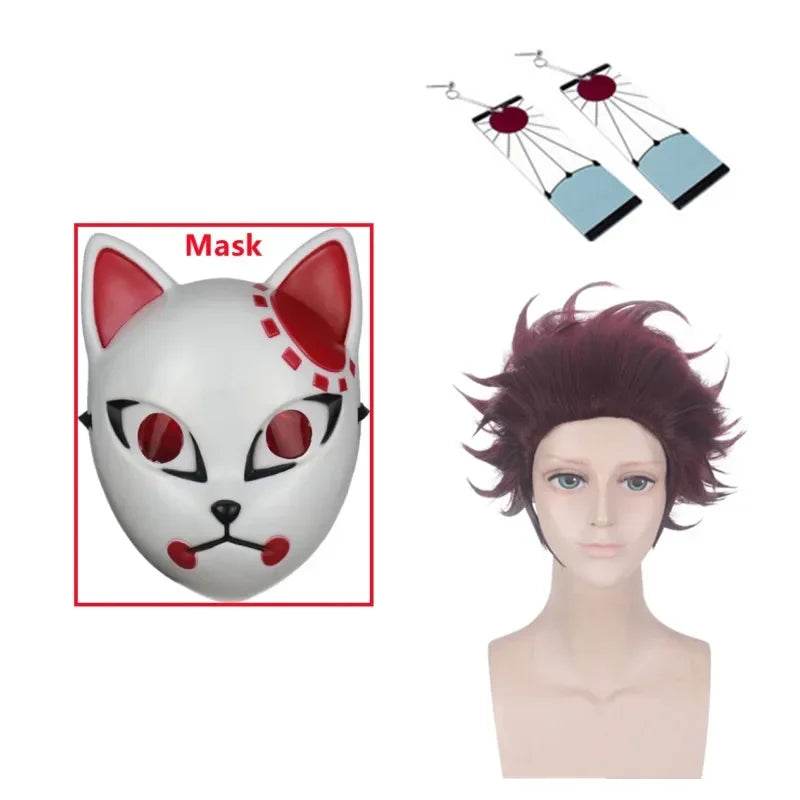 Premium Cosplay Costume Tanjirou Kamado Wig Mask For All - ToylandEU