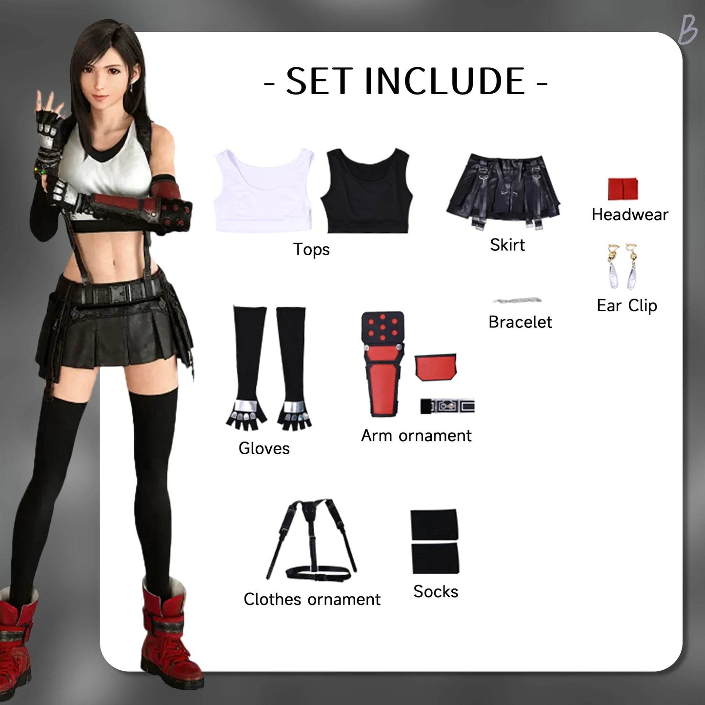 Premium Cosplay Costume Tifa Lockhart Set For Women - ToylandEU